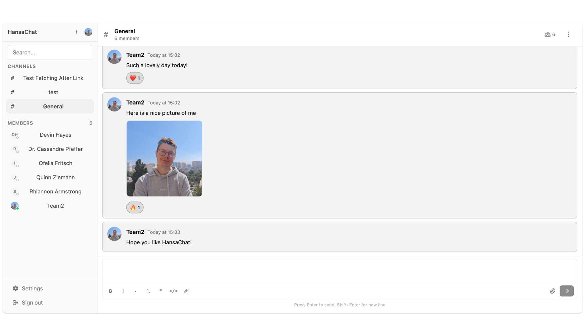 HansaChat workspace preview